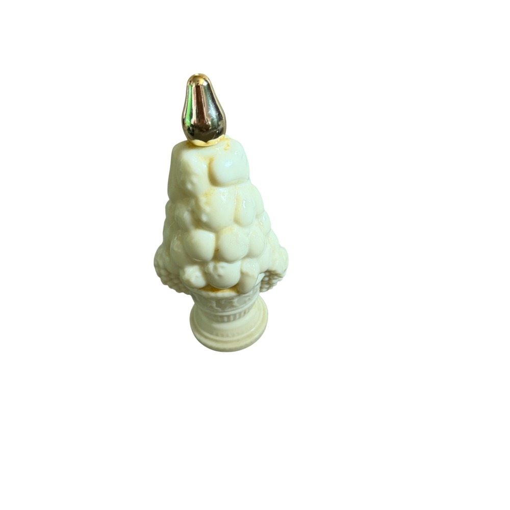 Vintage Avon Field Flowers Compote Cologne Milk Glass Bottle Gold Pear Topper